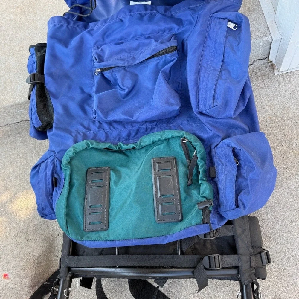 Vintage LL Bean Junior External Frame Hiking Camping Backpack Logo Teal Blue 80s
